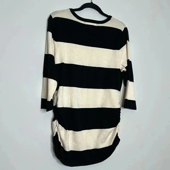 Pink Rose Pull Over Sweater Black & Cream Round Neck Side Elastic Long Sleeve - Picture 8 of 11